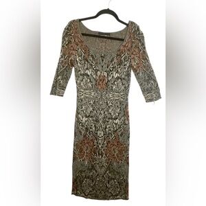 Peruvian Connection Ruched Bodycon Dress Brown Tan‎